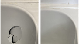 Large hole in bathtub – repaired